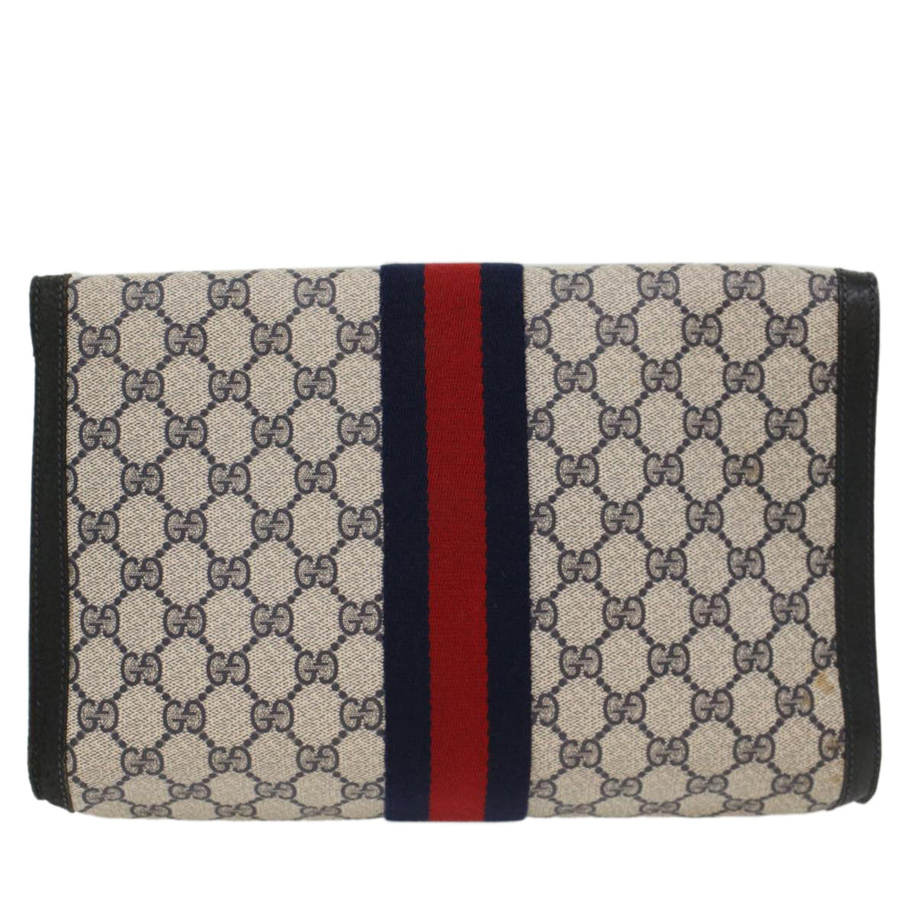 GUCCI GG Canvas Sherry Line Clutch Bag PVC Leather Red Navy gray th3865