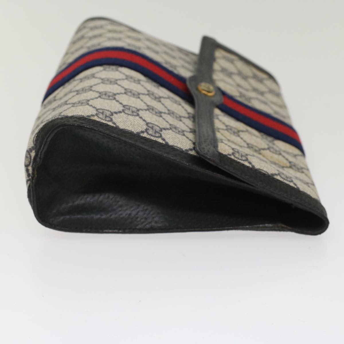 GUCCI GG Canvas Sherry Line Clutch Bag PVC Leather Red Navy gray th3865