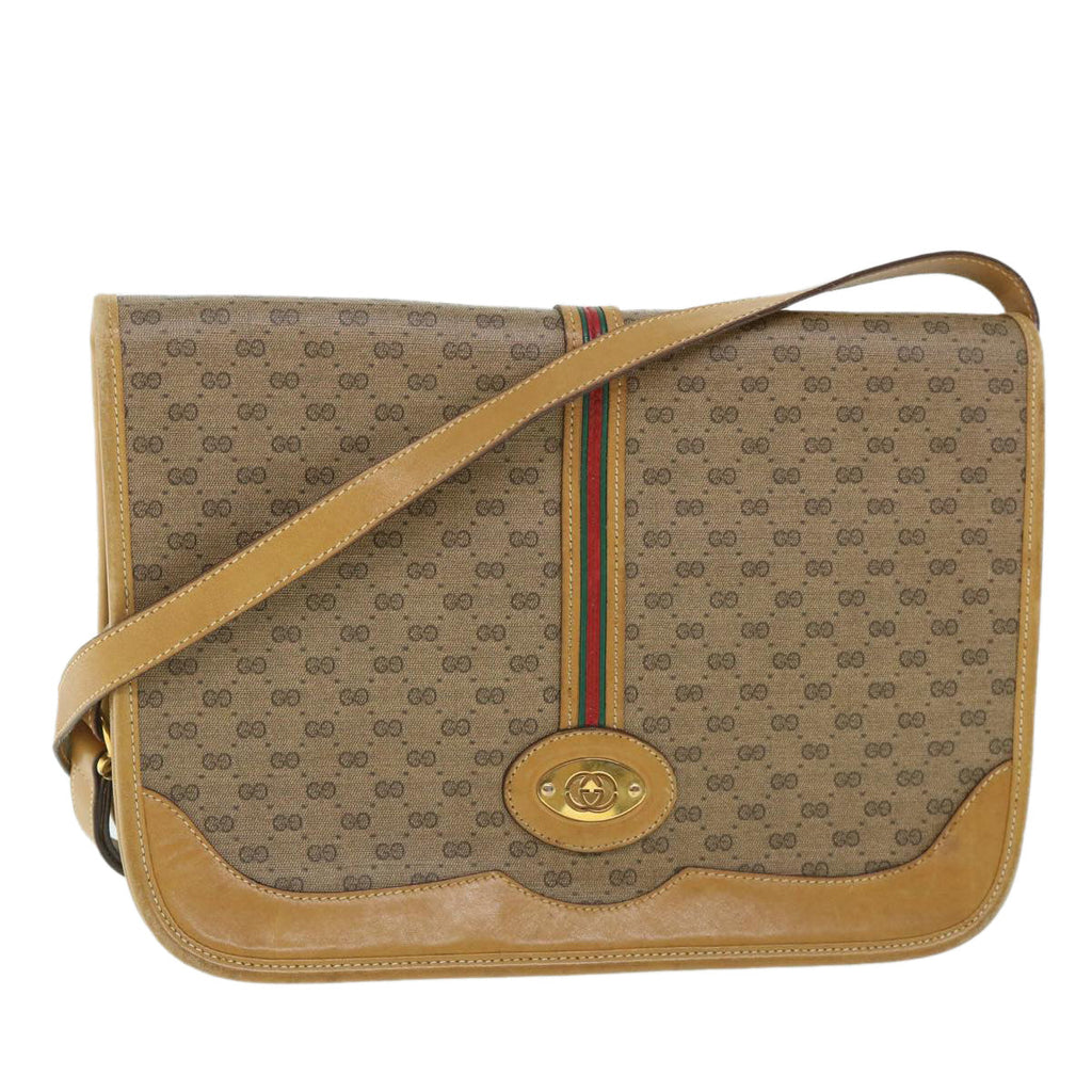 GUCCI Micro GG Canvas Web Sherry Line Shoulder Bag Beige th4016