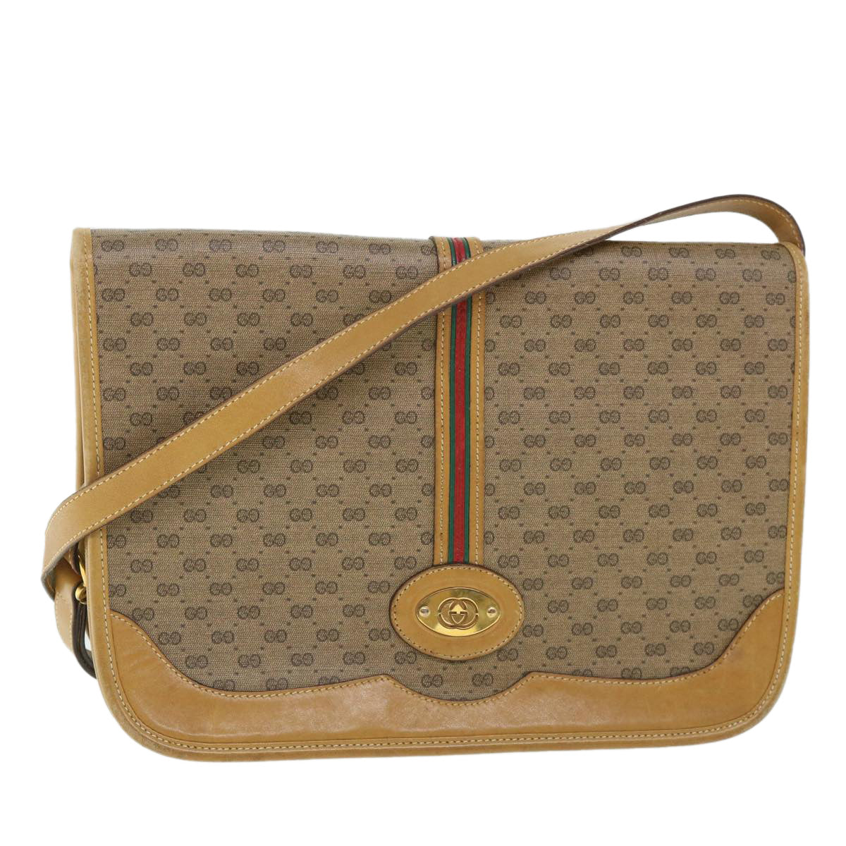 GUCCI Micro GG Canvas Web Sherry Line Shoulder Bag Beige th4016