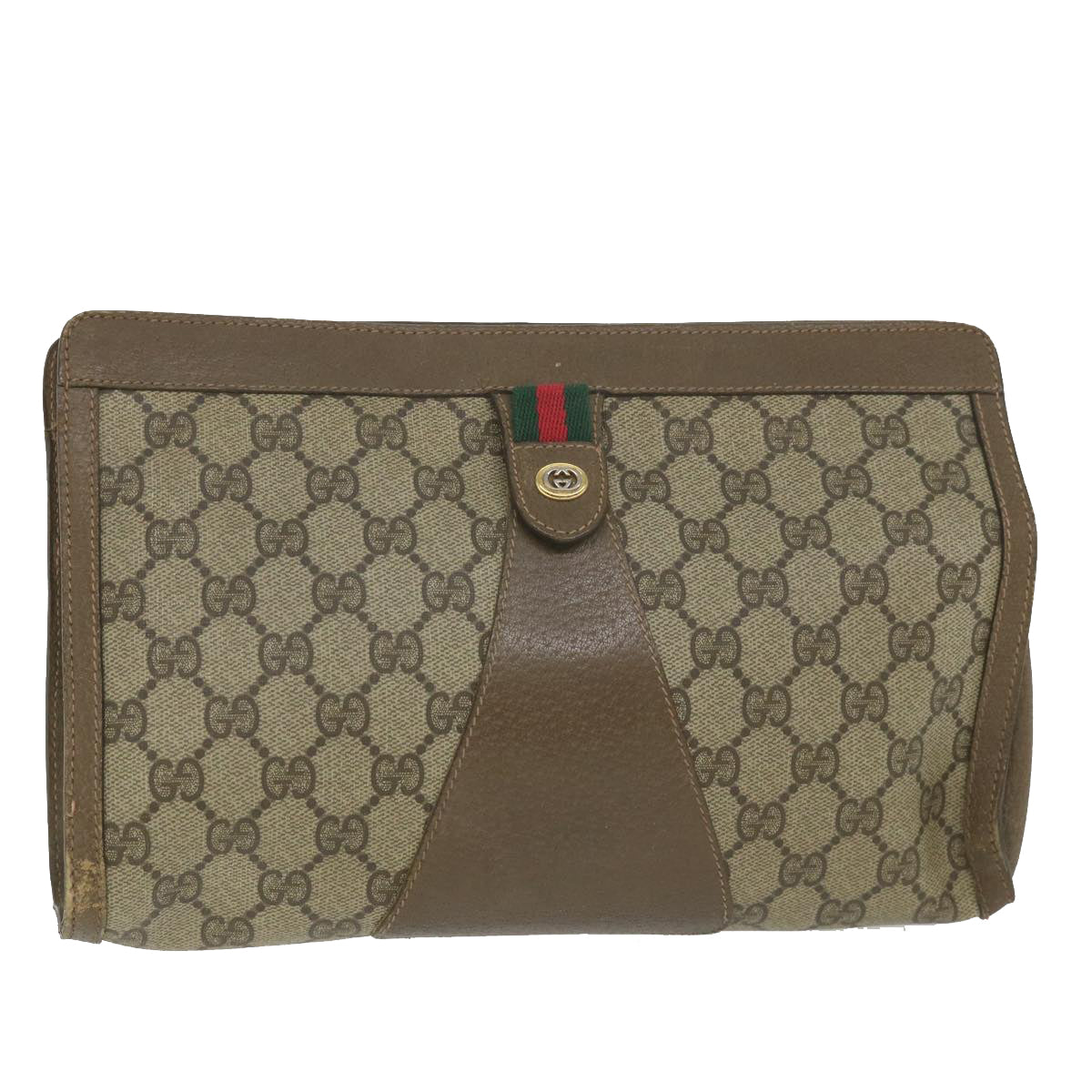 GUCCI GG Supreme Web Sherry Line Clutch Bag Beige Red 89 01 033 th4233