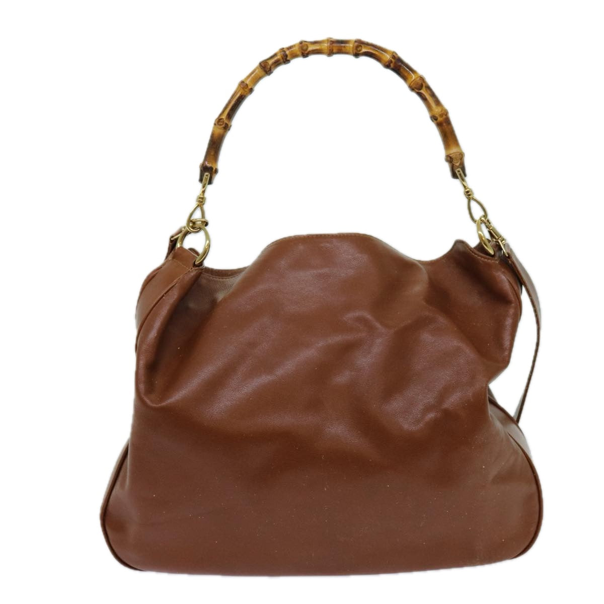 GUCCI Bamboo Hand Bag Leather 2way Brown 001 7265 1577 th4632