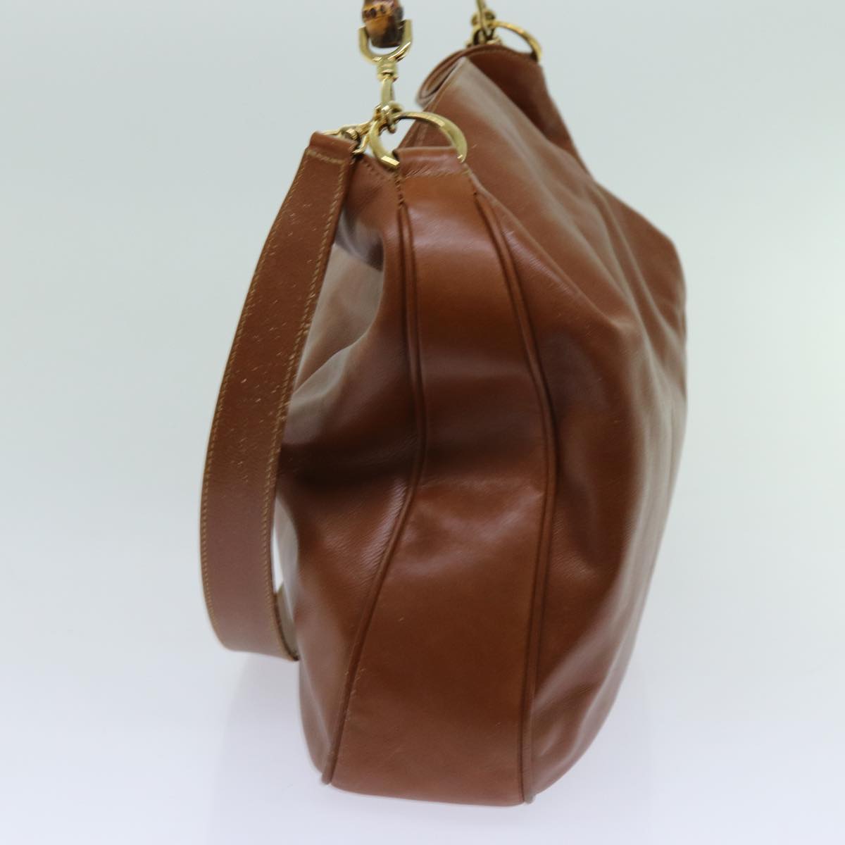 GUCCI Bamboo Hand Bag Leather 2way Brown 001 7265 1577 th4632