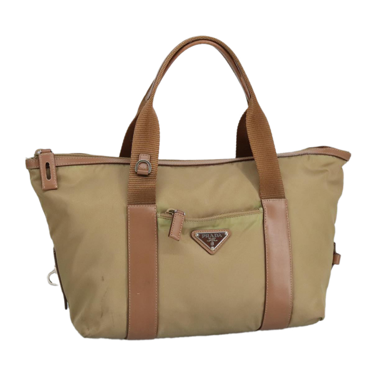 PRADA Hand Bag Nylon Beige Silver th5450