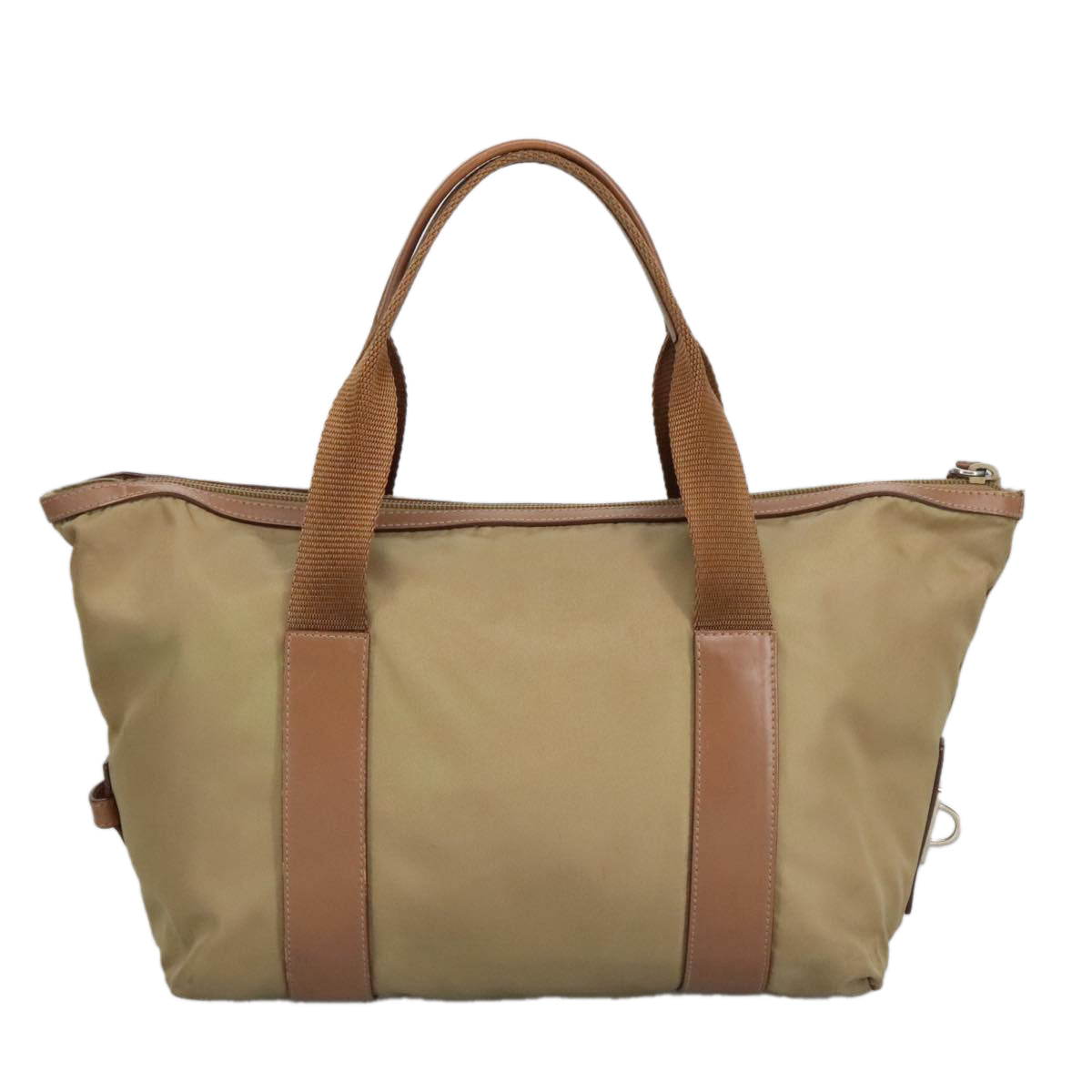 PRADA Hand Bag Nylon Beige Silver th5450