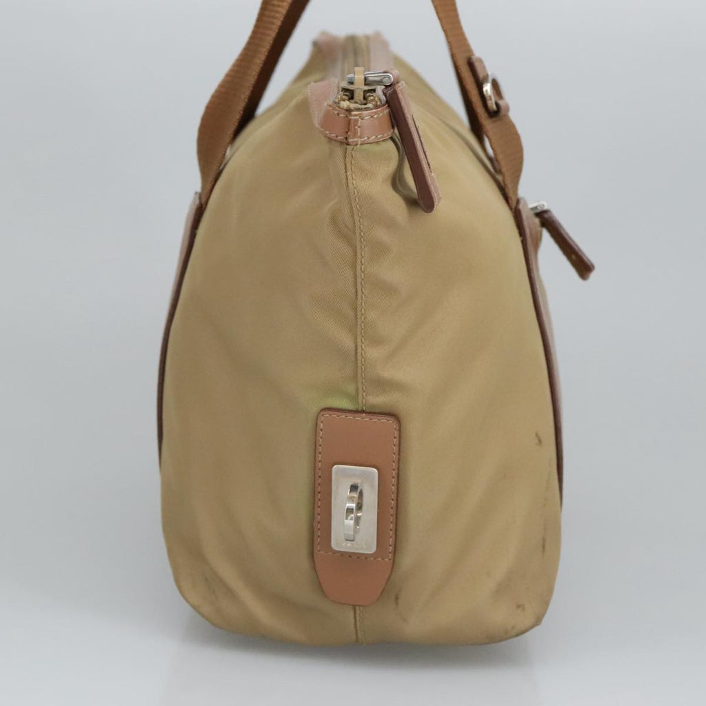 PRADA Hand Bag Nylon Beige Silver th5450