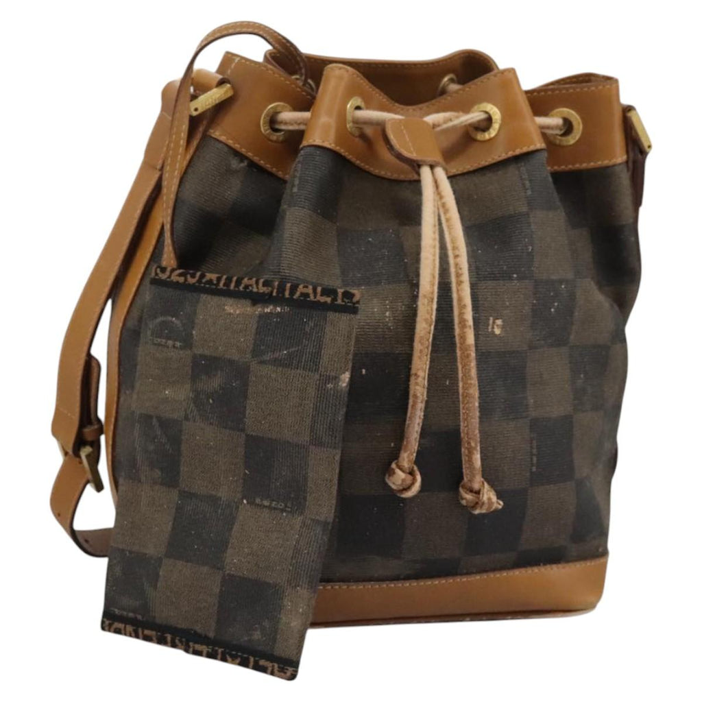 FENDI Pecan Canvas Shoulder Bag PVC Leather Brown th5553