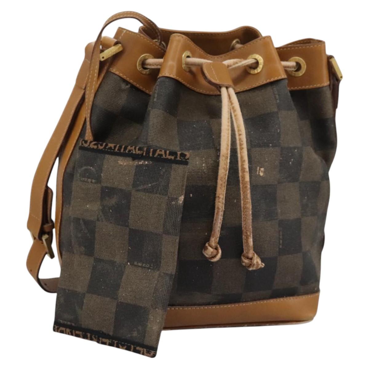 FENDI Pecan Canvas Shoulder Bag PVC Leather Brown th5553