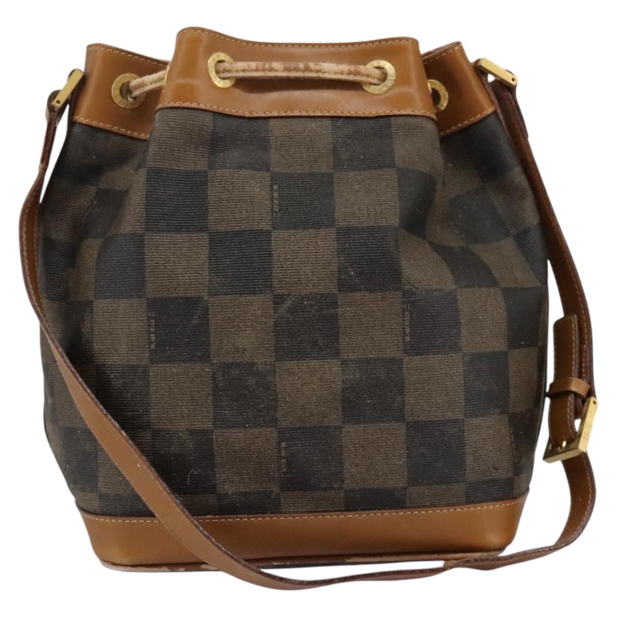 FENDI Pecan Canvas Shoulder Bag PVC Leather Brown th5553