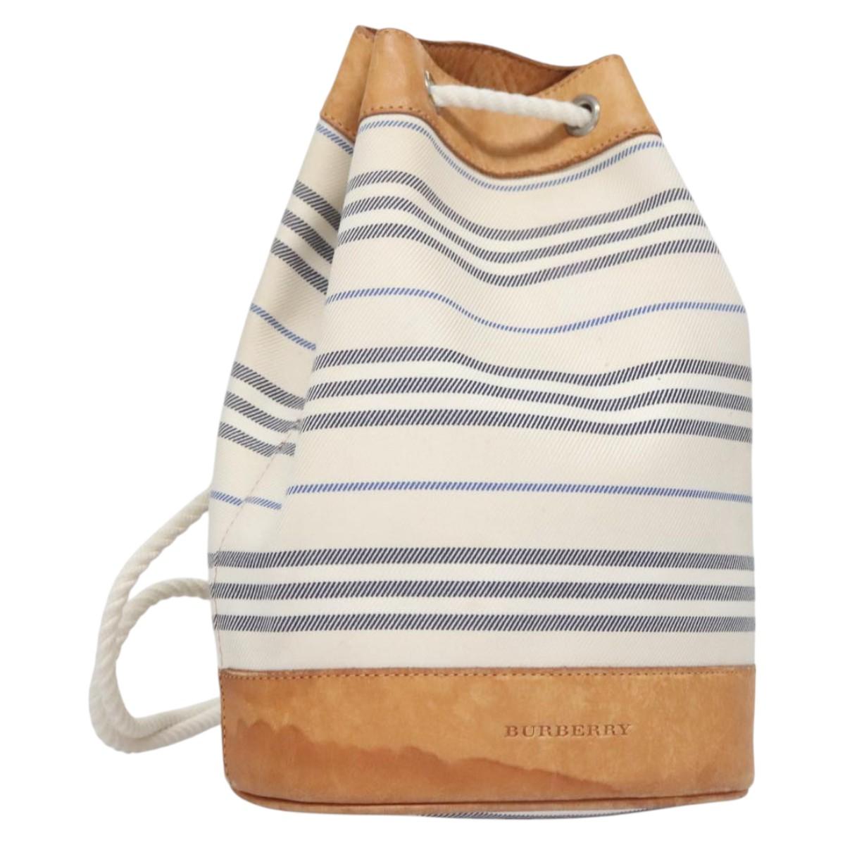 BURBERRY Backpack Canvas White Brown th5698