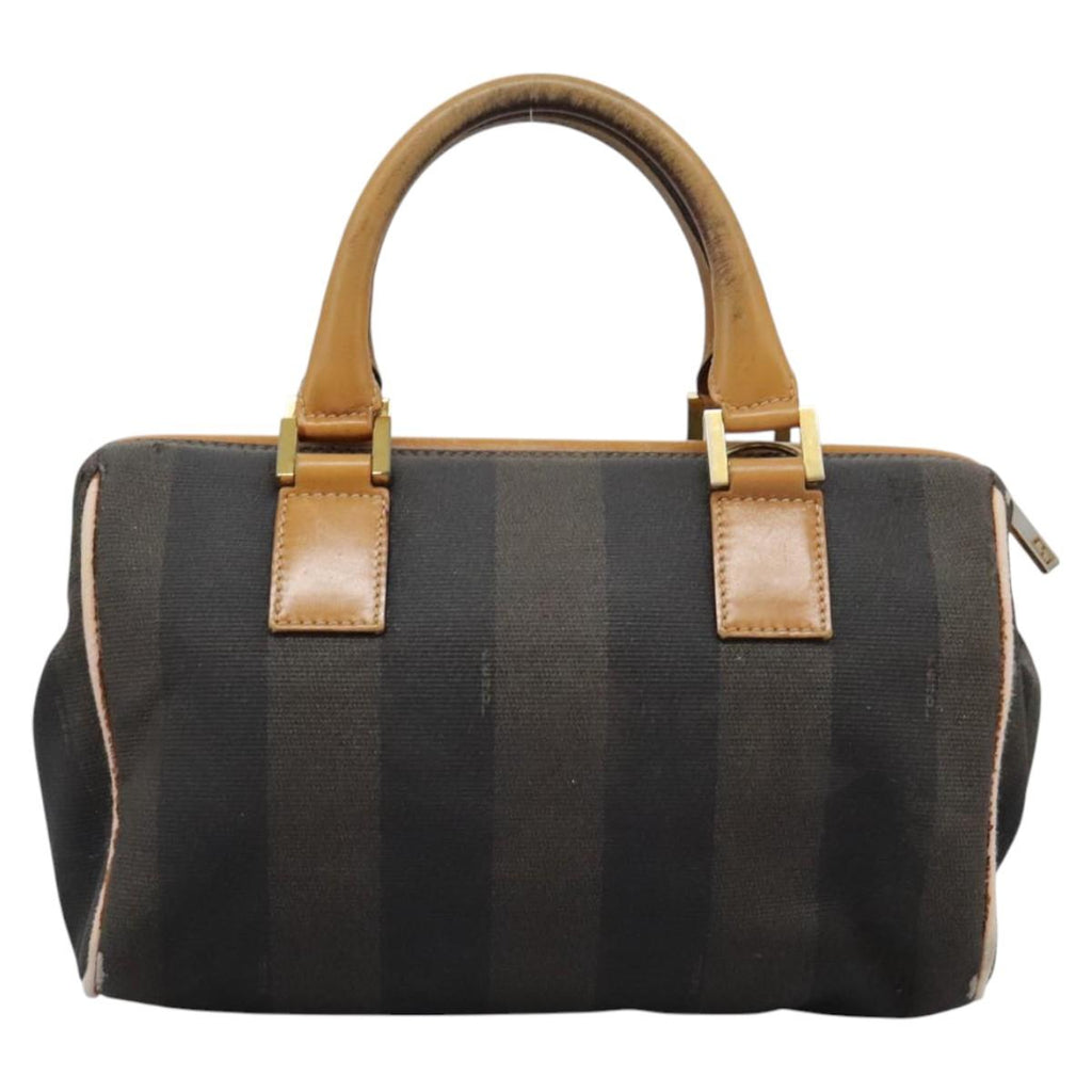 FENDI Pecan Canvas Hand Bag 2way Brown Black gold th5780
