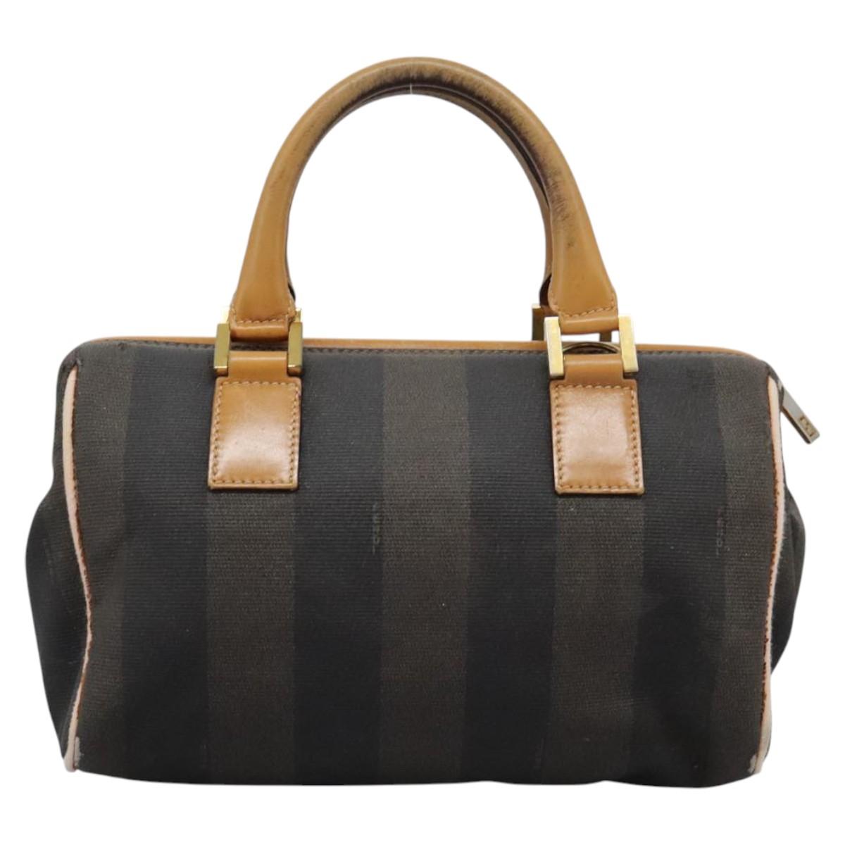 FENDI Pecan Canvas Hand Bag 2way Brown Black gold th5780