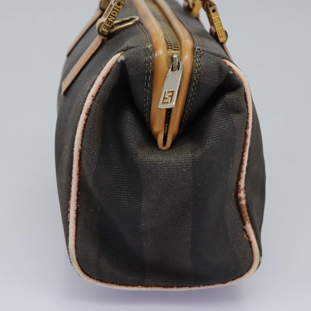 FENDI Pecan Canvas Hand Bag 2way Brown Black gold th5780