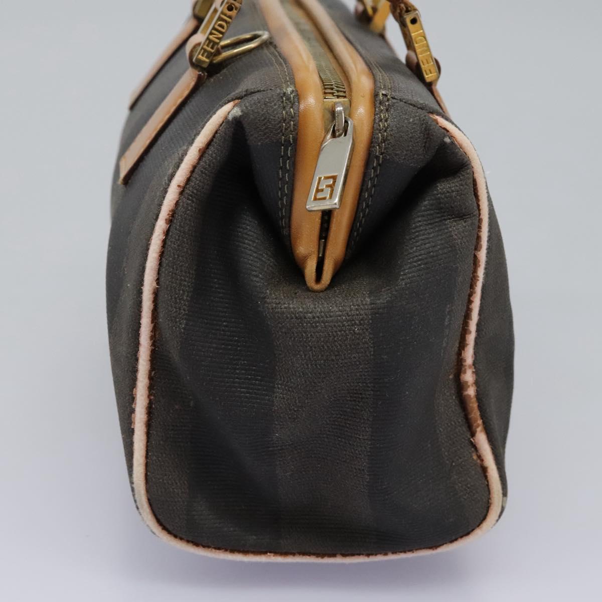 FENDI Pecan Canvas Hand Bag 2way Brown Black gold th5780