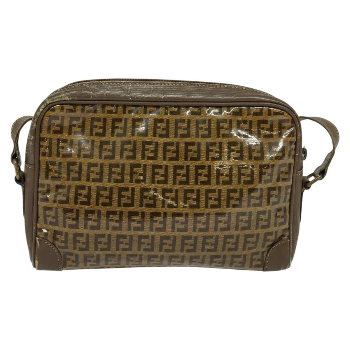 FENDI Zucchino Canvas Shoulder Bag Coated Canvas Brown Gold th5787
