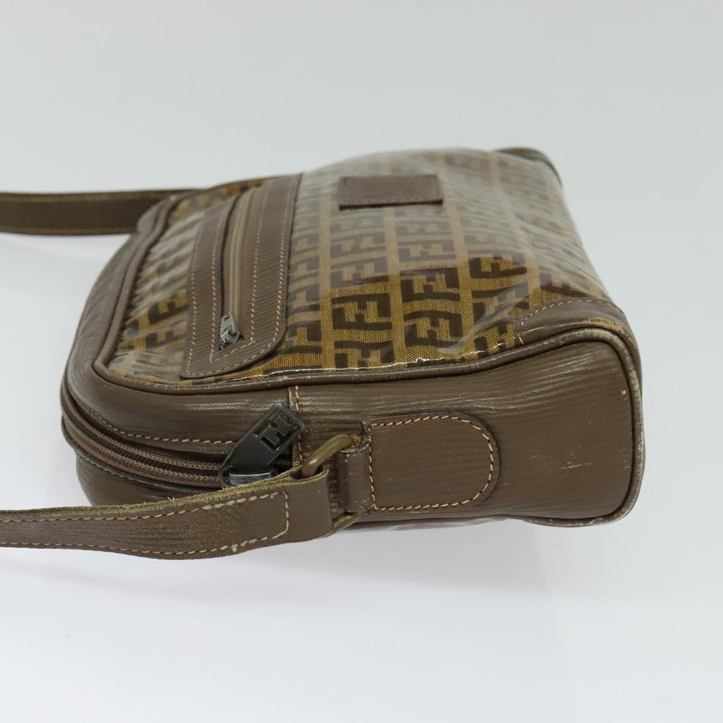 FENDI Zucchino Canvas Shoulder Bag Coated Canvas Brown Gold th5787