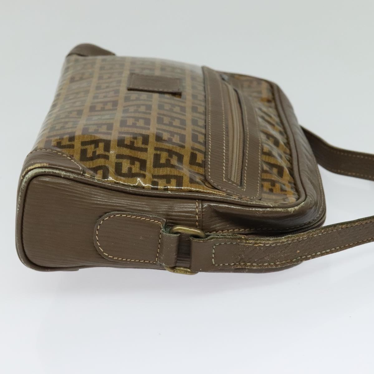 FENDI Zucchino Canvas Shoulder Bag Coated Canvas Brown Gold th5787