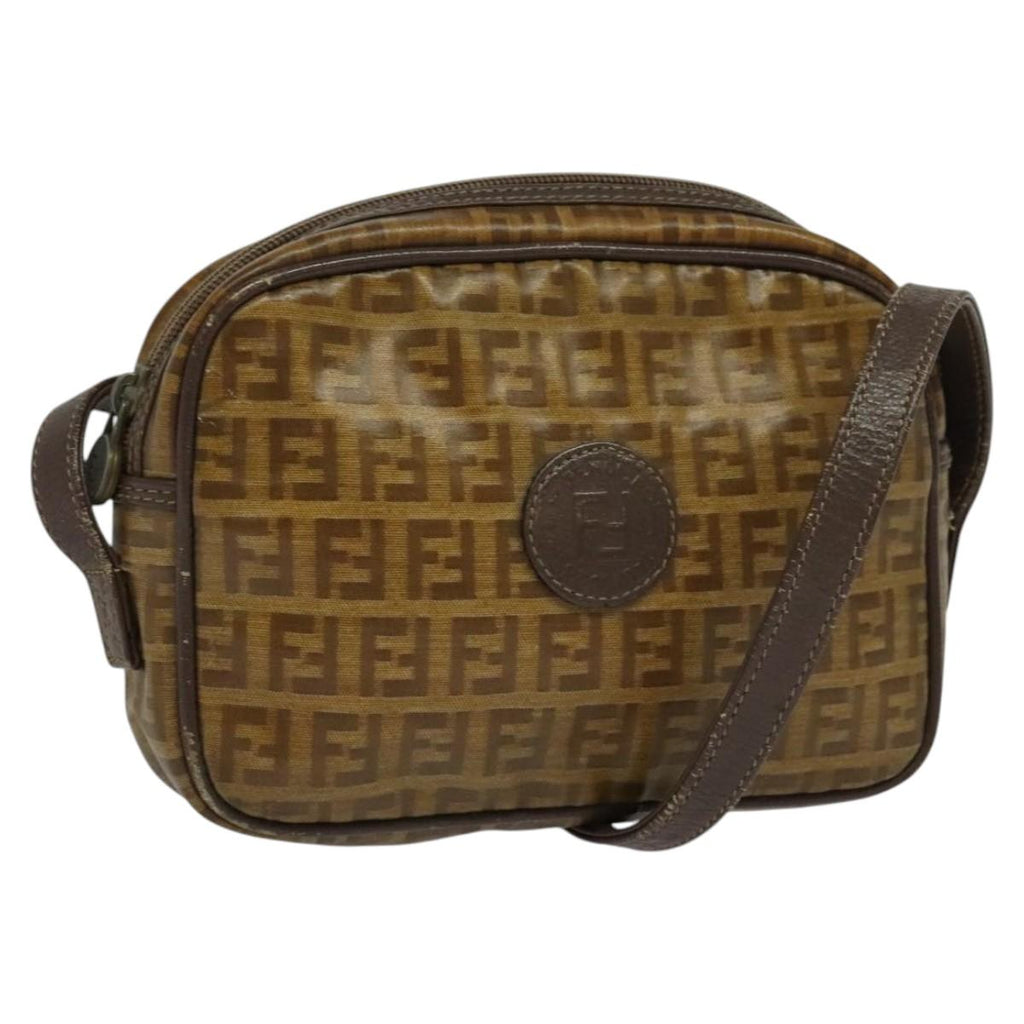 FENDI Zucchino Canvas Shoulder Bag Brown th5809