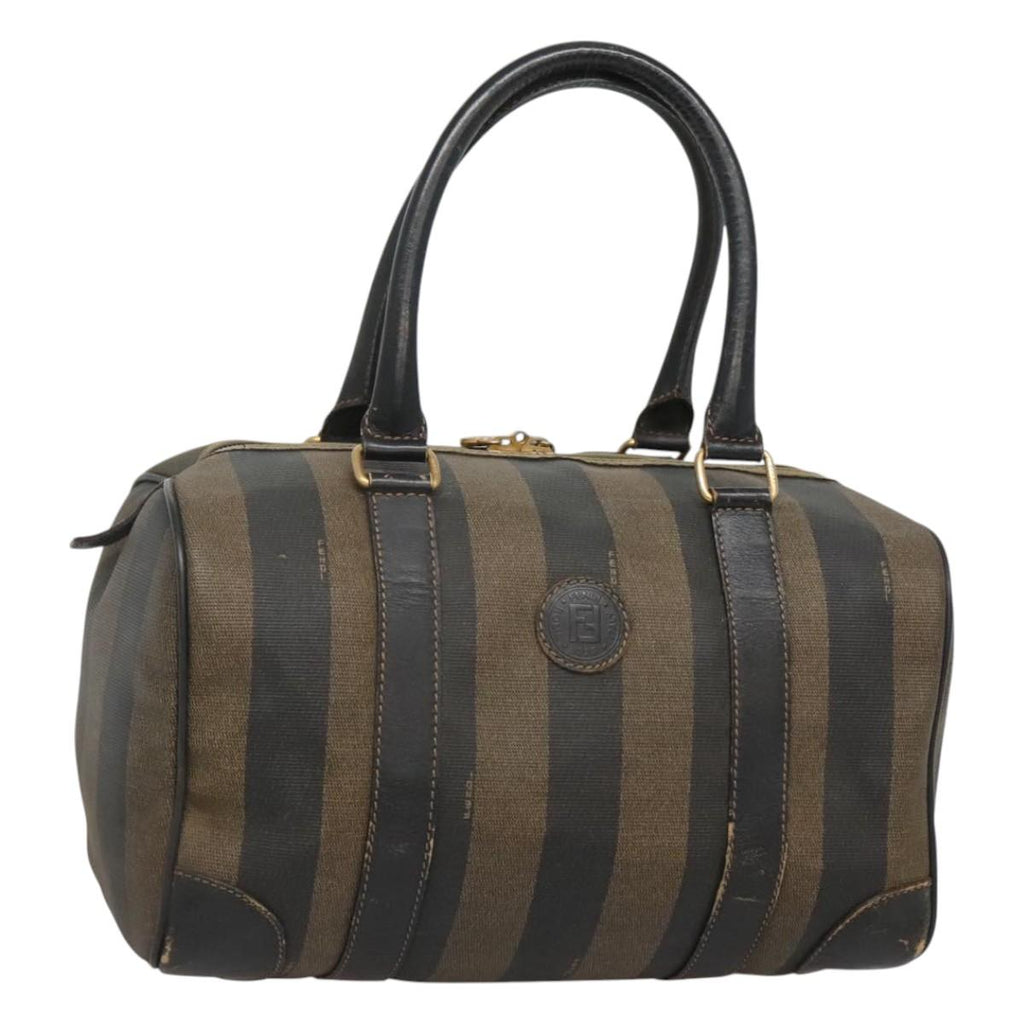 FENDI Pecan Canvas Hand Bag PVC Black Gold th5941