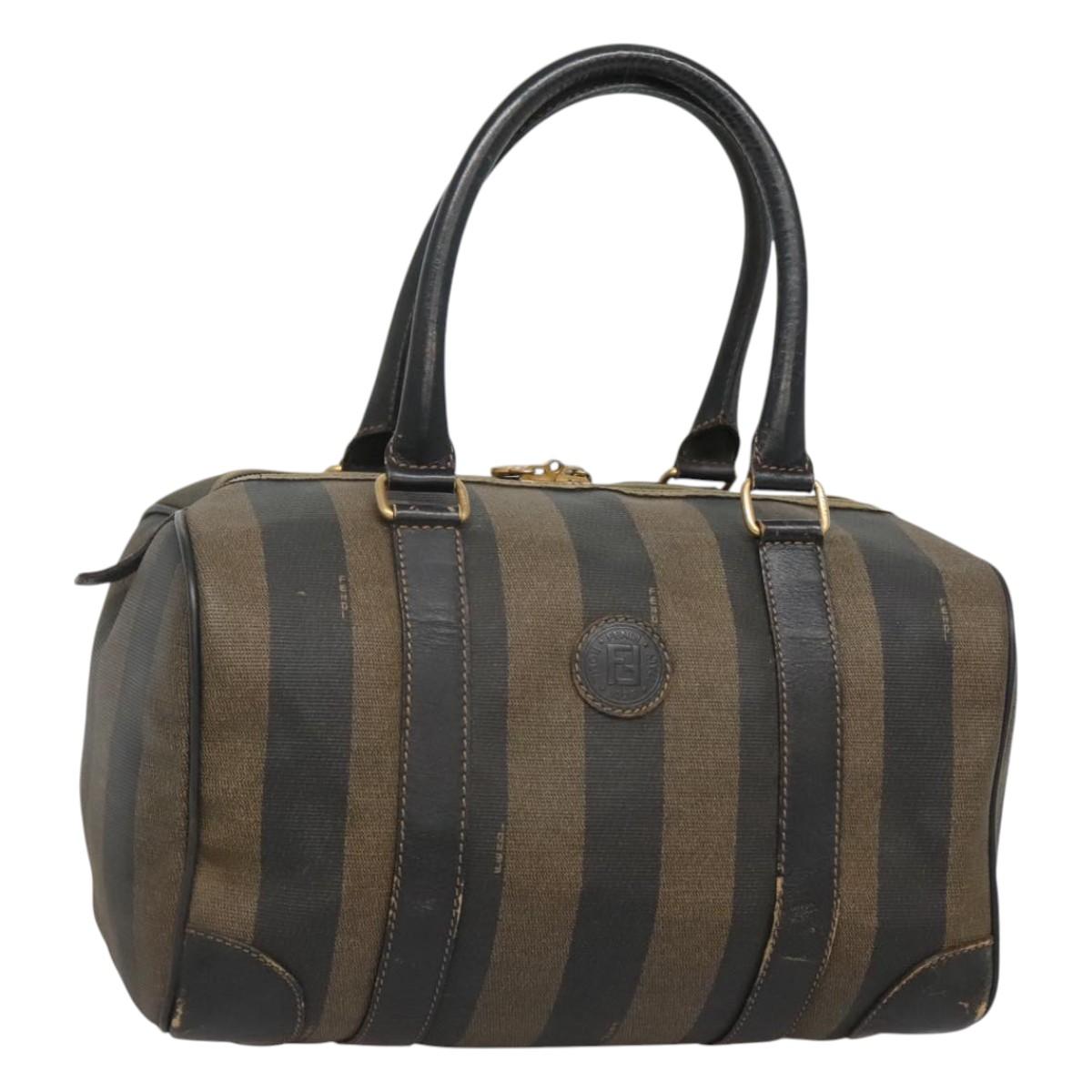 FENDI Pecan Canvas Hand Bag PVC Black Gold th5941