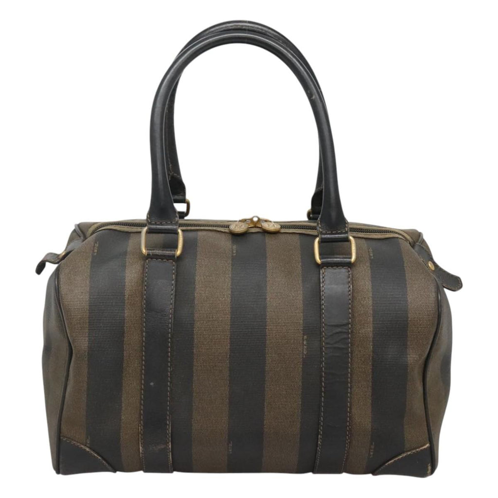 FENDI Pecan Canvas Hand Bag PVC Black Gold th5941