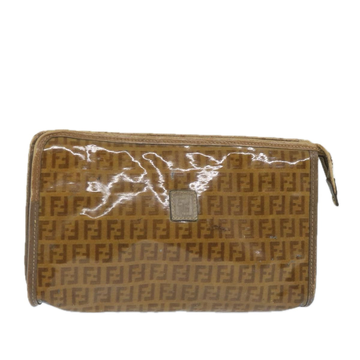 FENDI Zucchino Canvas Clutch Bag Coated Canvas Brown ti1273