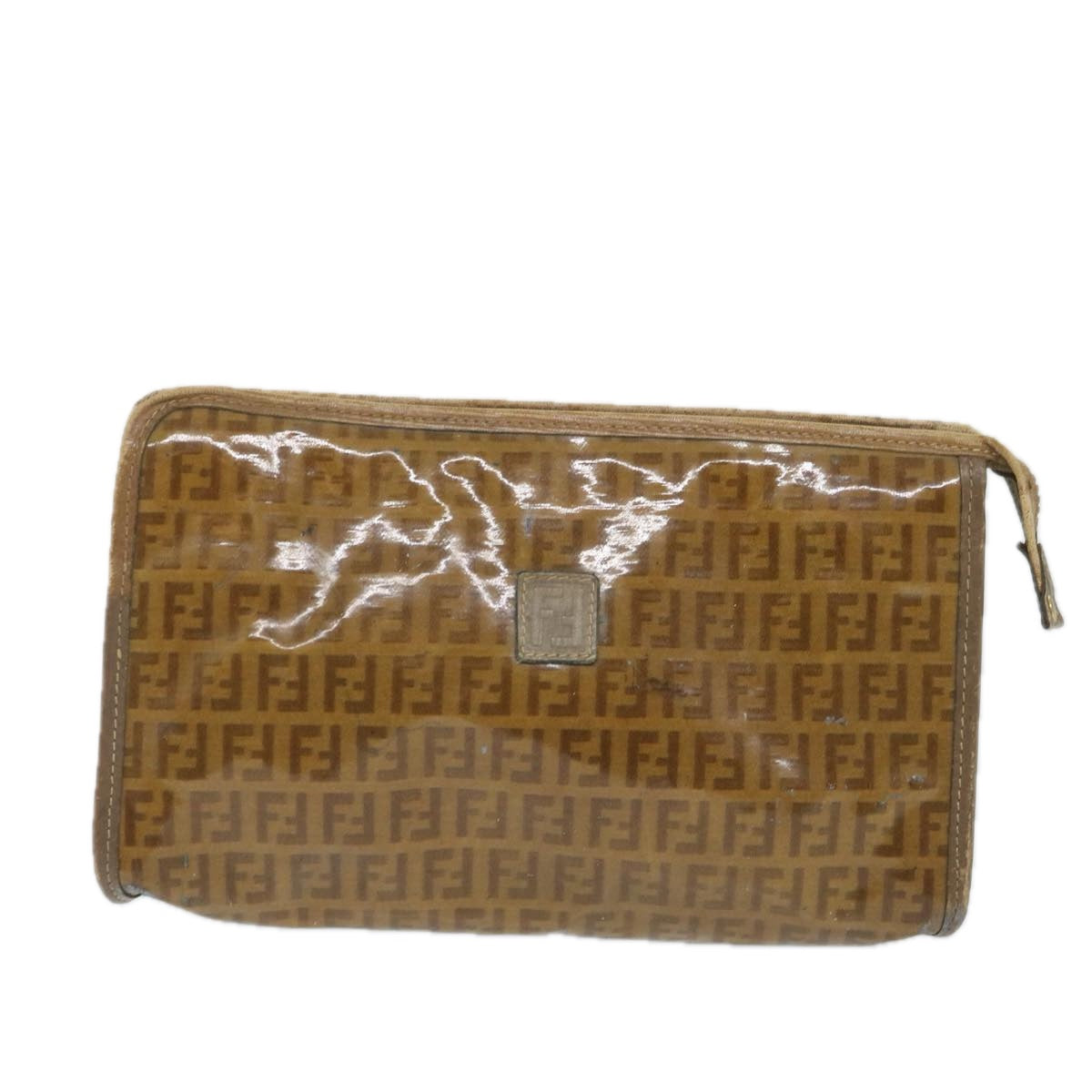 FENDI Zucchino Canvas Clutch Bag Coated Canvas Brown ti1273