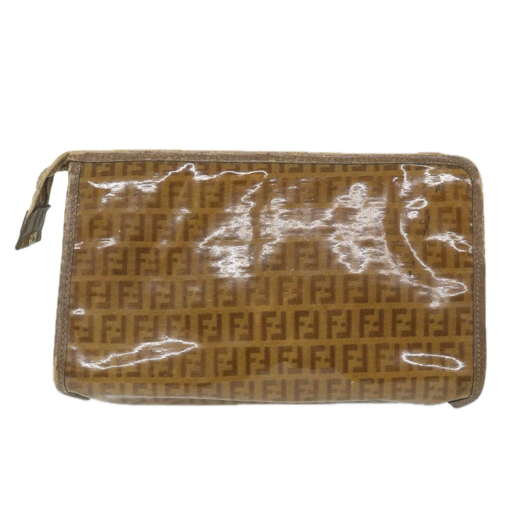 FENDI Zucchino Canvas Clutch Bag Coated Canvas Brown ti1273