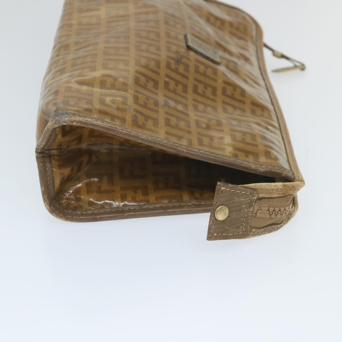 FENDI Zucchino Canvas Clutch Bag Coated Canvas Brown ti1273