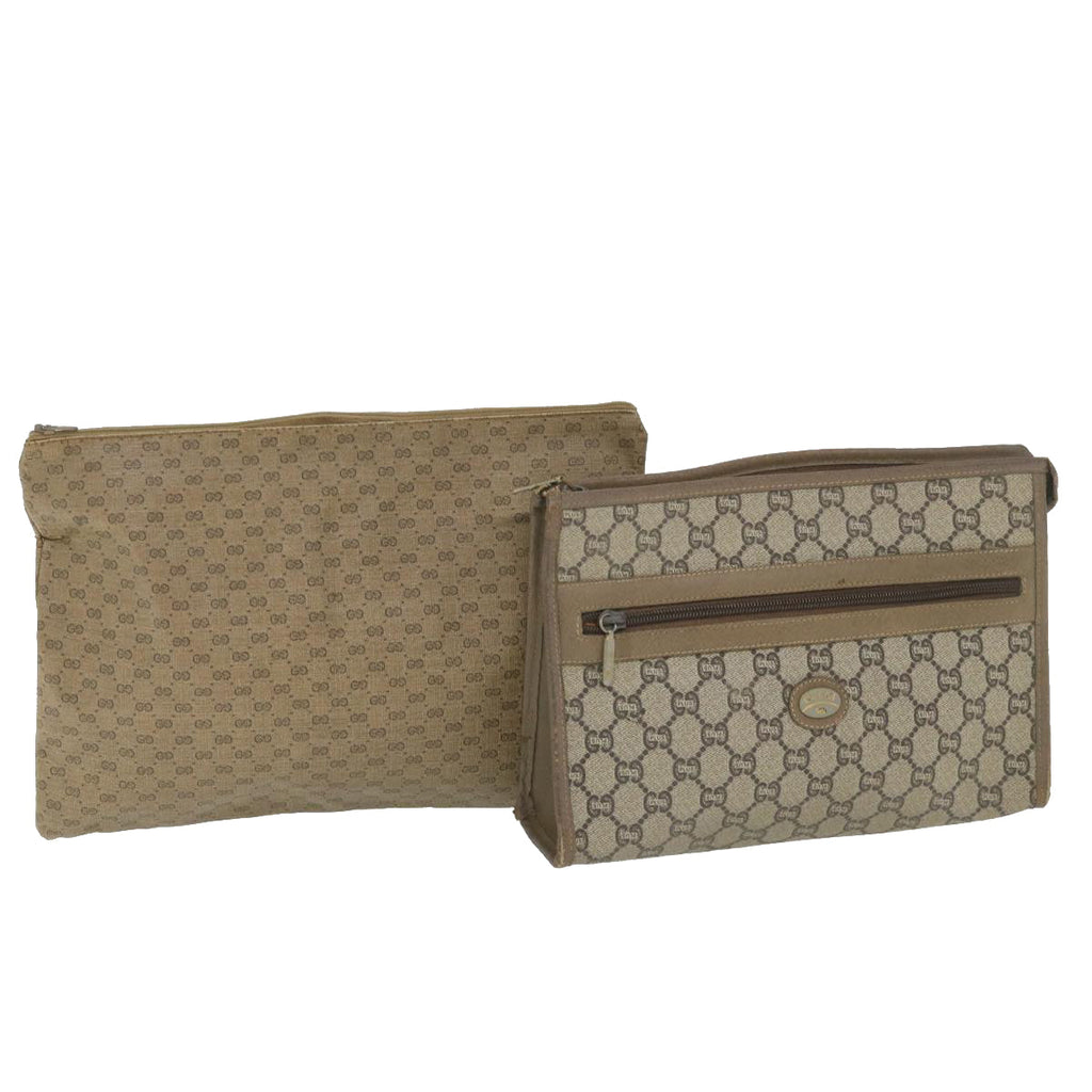 GUCCI GG PLUS Canvas Clutch Bag PVC Leather 2Set Beige ti1279
