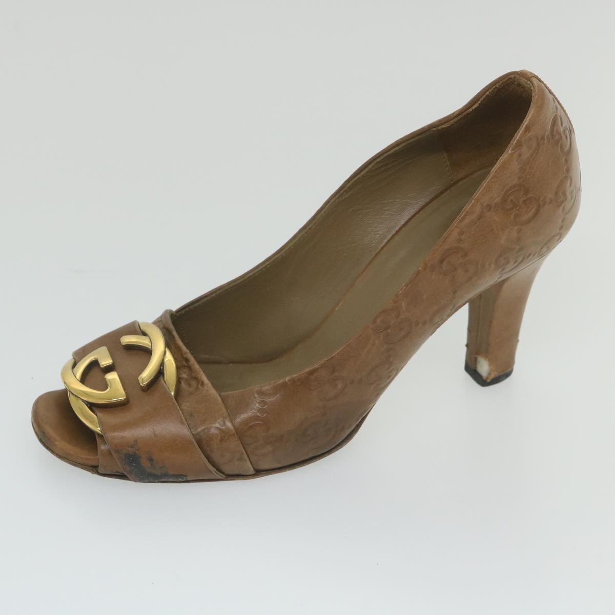GUCCI Guccissima GG Canvas High Heels Leather 37 C Brown ti1349