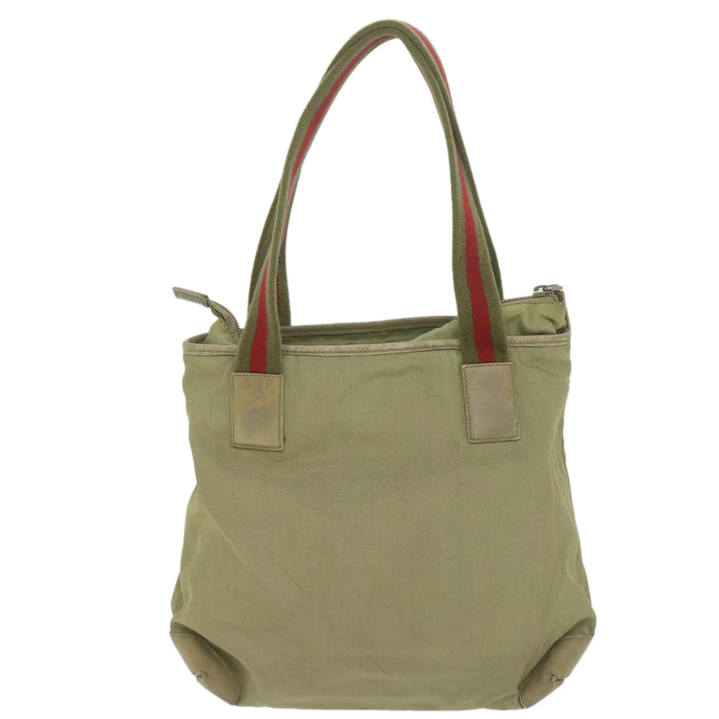 GUCCI Sherry Line Hand Bag Nylon Khaki Red 019 0402 3754 ti1383