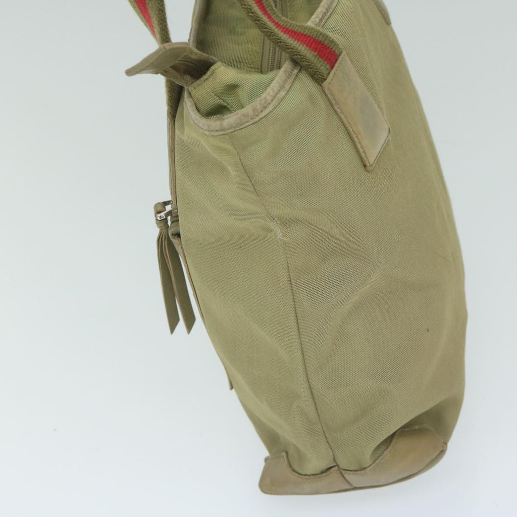GUCCI Sherry Line Hand Bag Nylon Khaki Red 019 0402 3754 ti1383