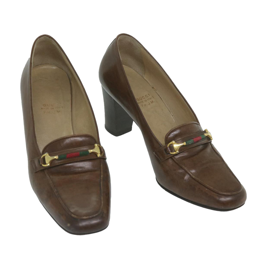 GUCCI Web Sherry Line High Heels Leather 36B Brown ti1401