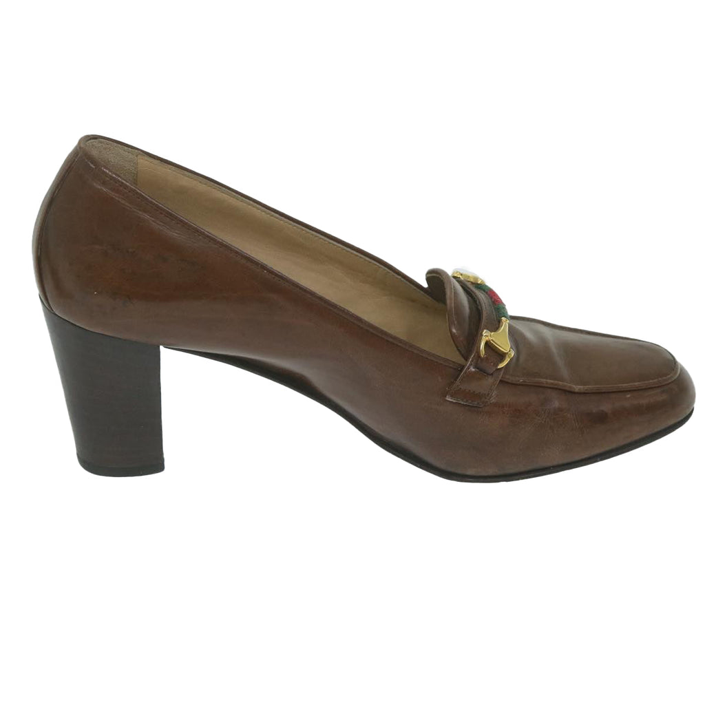 GUCCI Web Sherry Line High Heels Leather 36B Brown ti1401