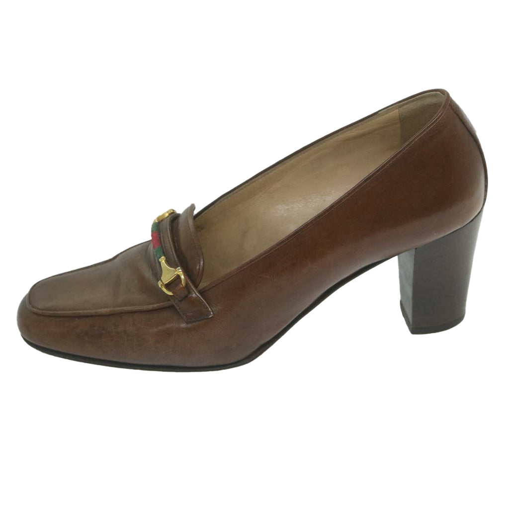 GUCCI Web Sherry Line High Heels Leather 36B Brown ti1401