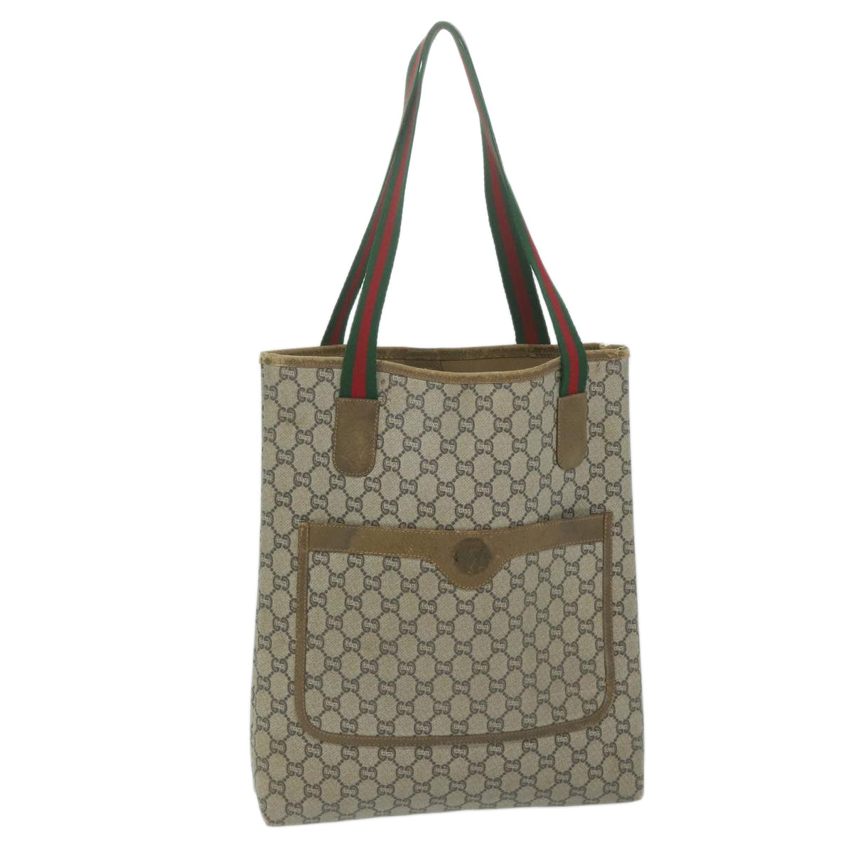GUCCI GG Plus Supreme Web Sherry Line Tote Bag Beige Red Green ti1464