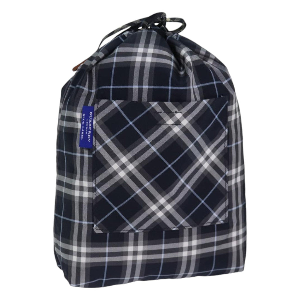 BURBERRY Nova Check Blue Label Drawstring Bag Pouch Nylon Navy ti1925