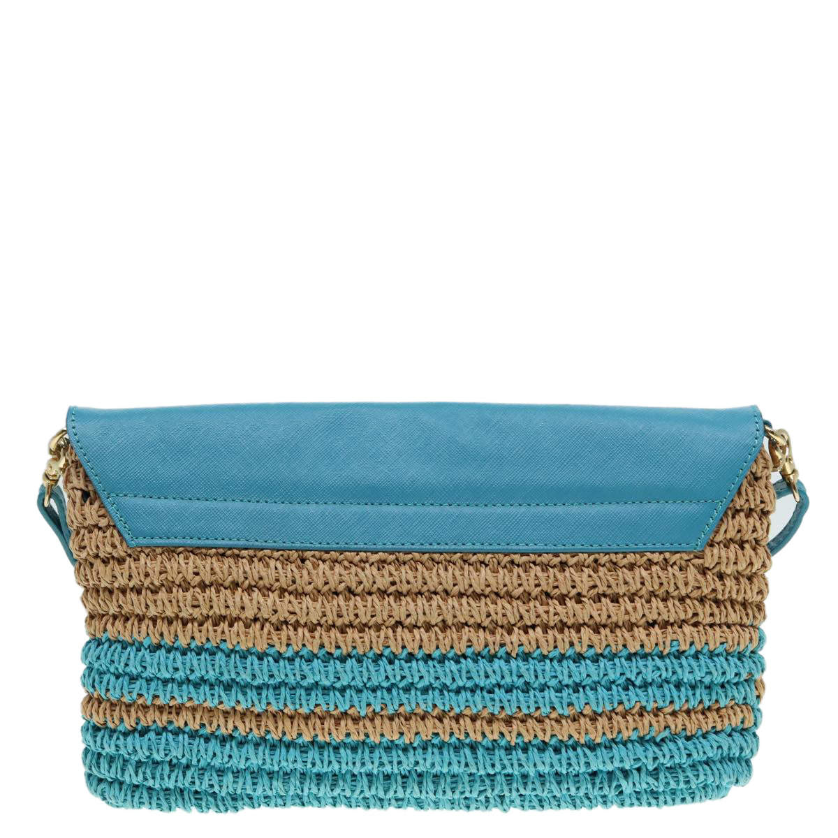 BURBERRY Blue Label Shoulder Bag Leather Straw Blue Beige gold ti2047