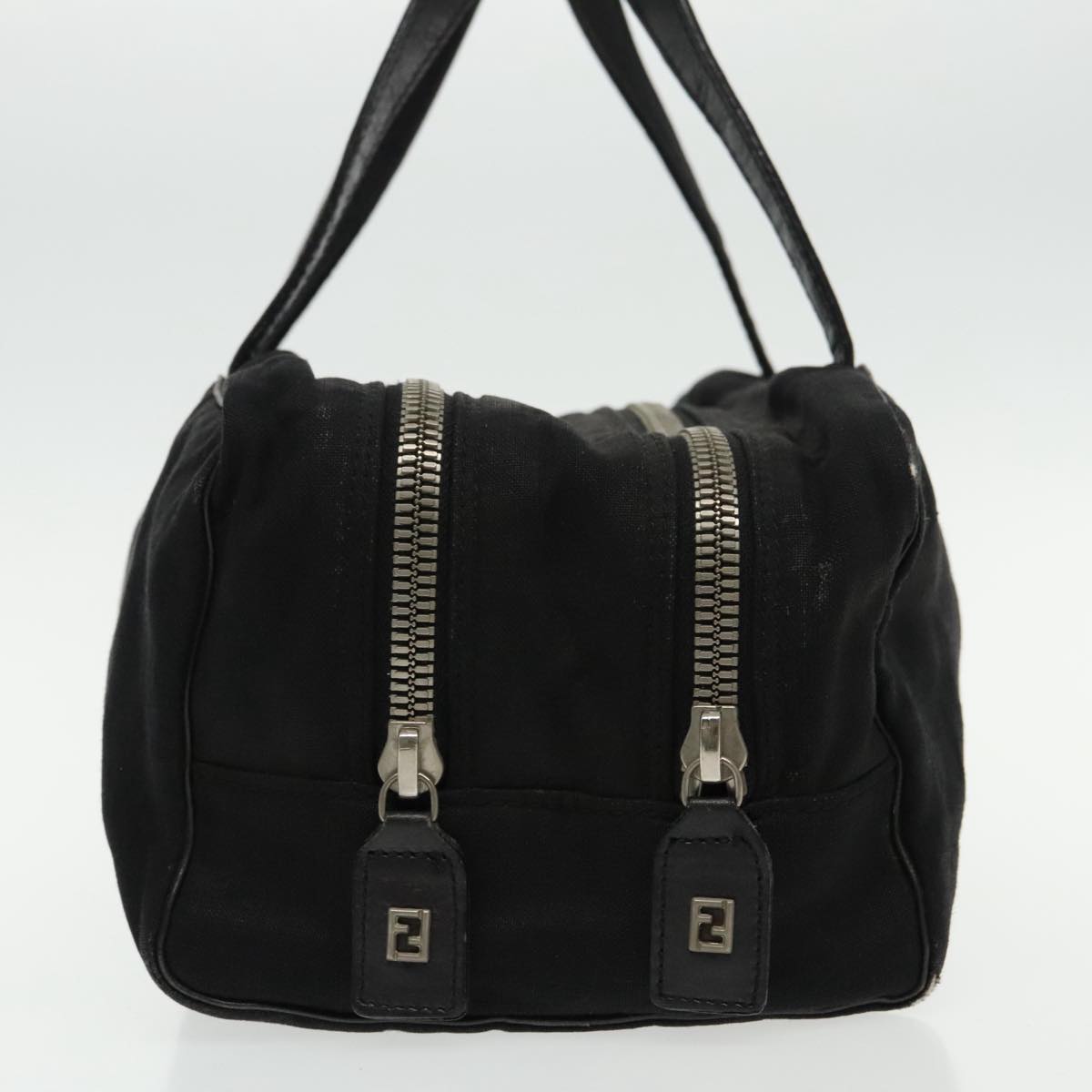 FENDI Hand Bag Cotton Nylon Black Silver ti2136