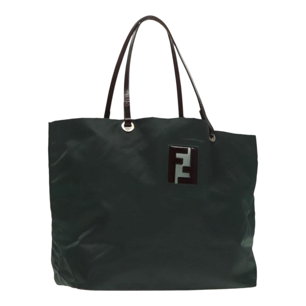 FENDI Hand Bag Nylon Khaki Brown Silver ti2137