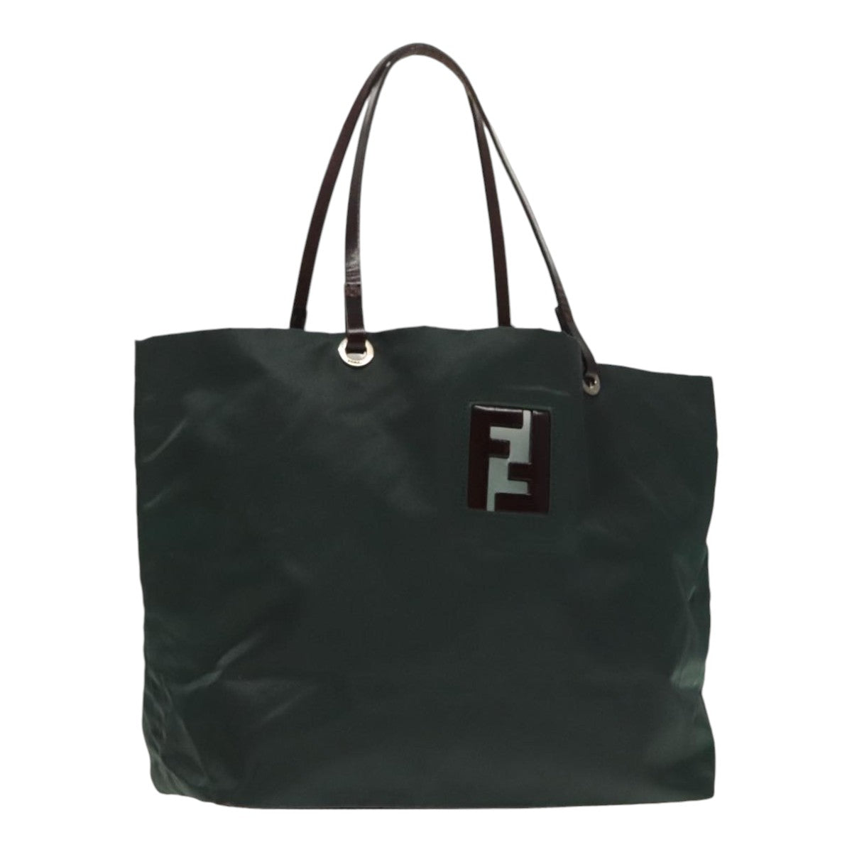 FENDI Hand Bag Nylon Khaki Brown Silver ti2137