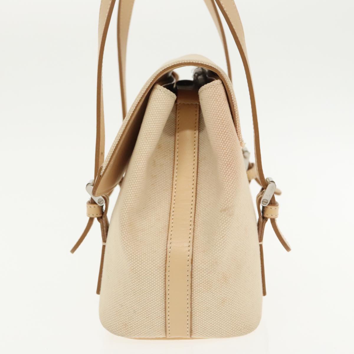 BURBERRY Hand Bag Canvas Leather White Beige Silver ti2164