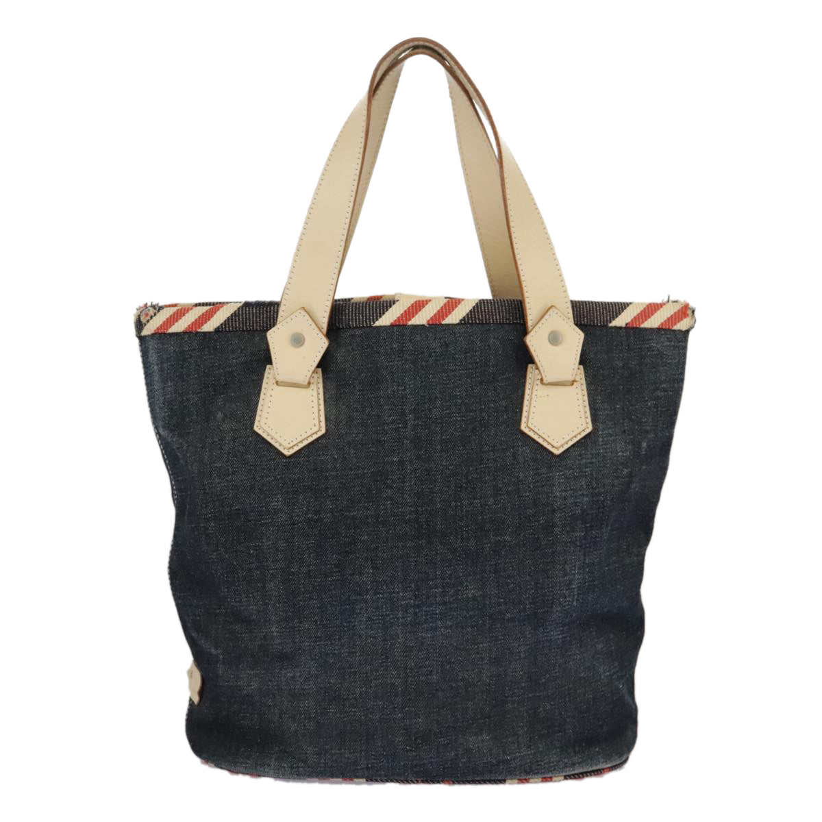 BURBERRY Blue Label Hand Bag Denim Leather Blue Beige Silver ti2223