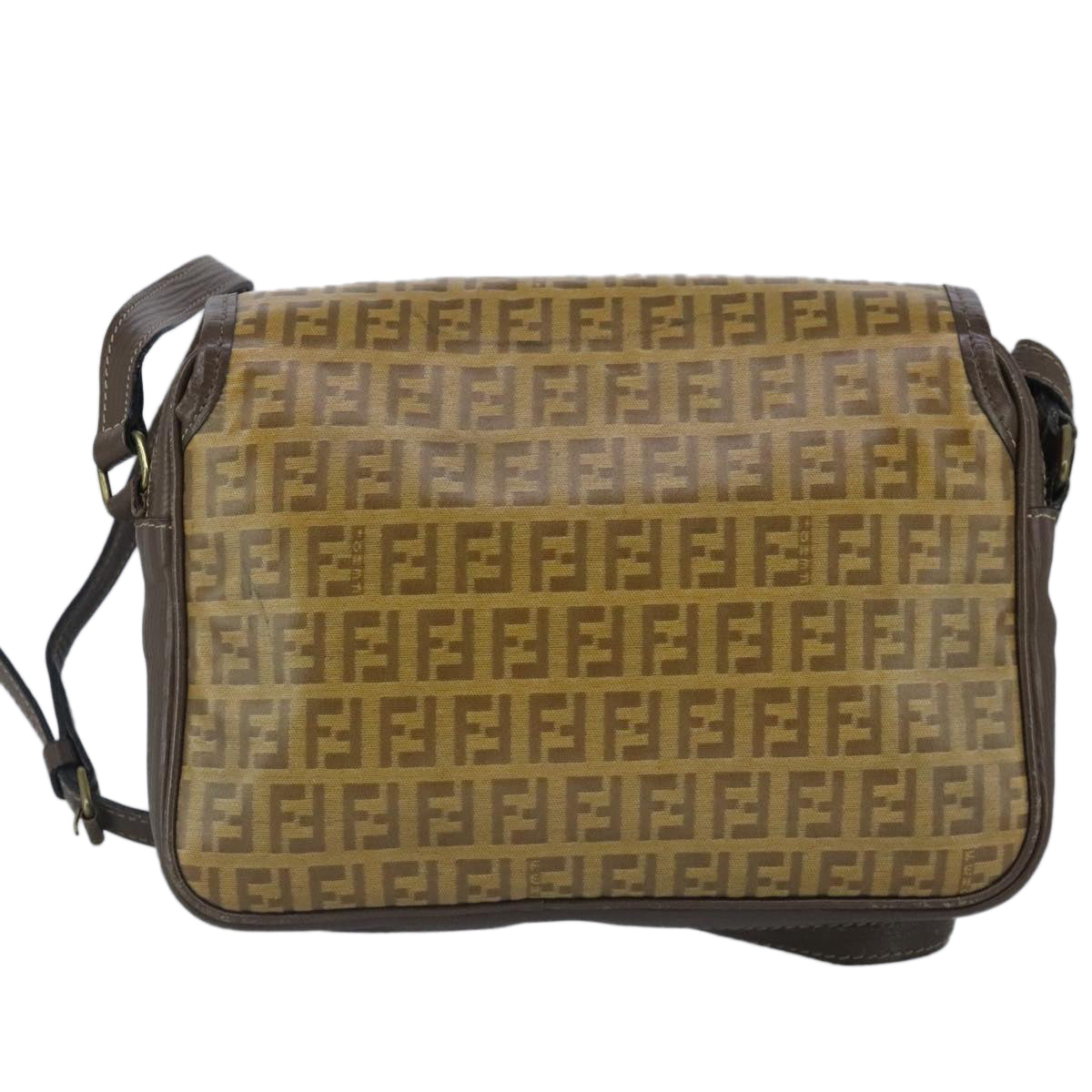 FENDI Zucchino Canvas Shoulder Bag Coated Canvas Brown ti2336
