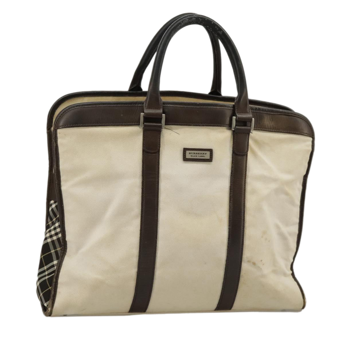 BURBERRY Black label Hand Bag Canvas White Silver ti2347