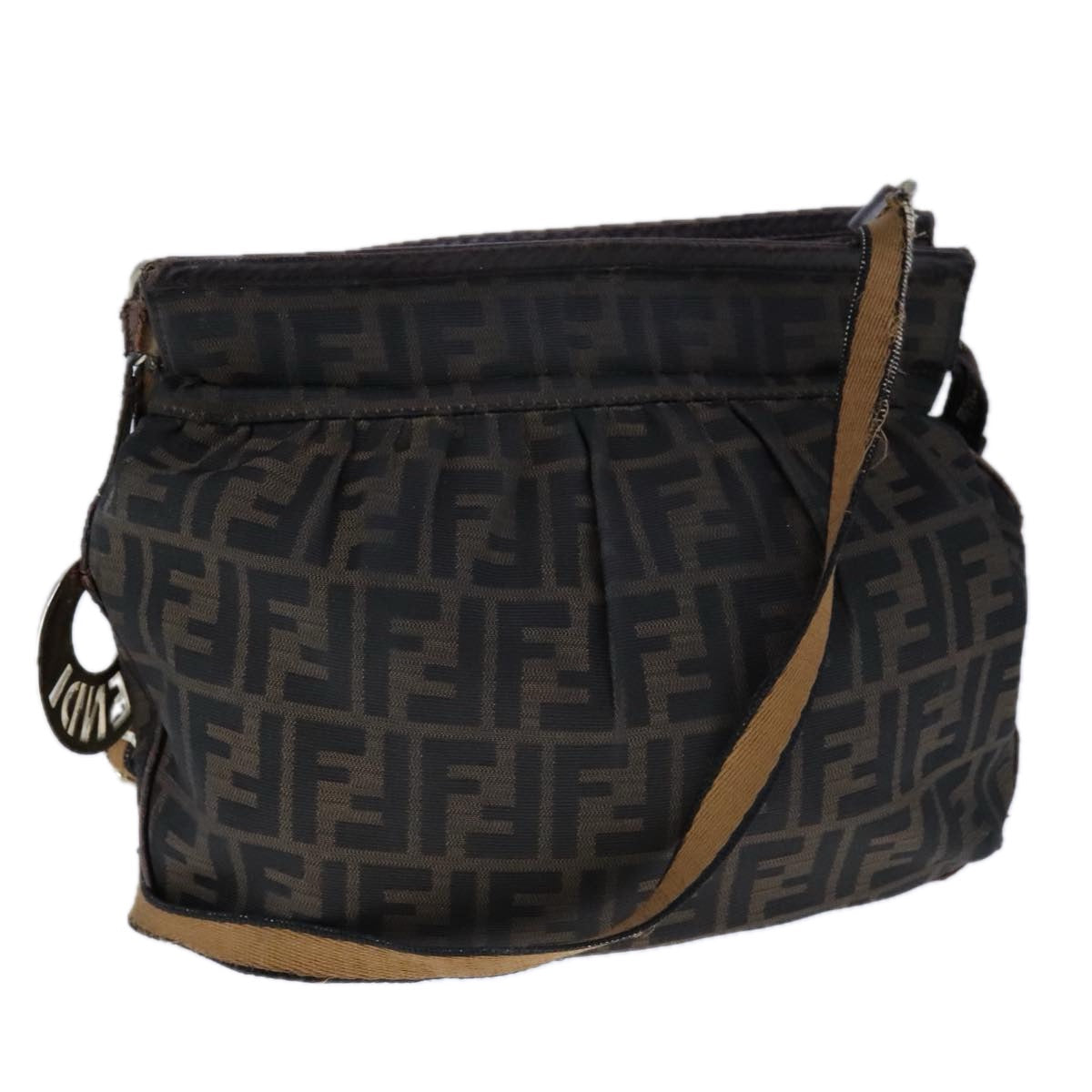 FENDI Zucca Canvas Shoulder Bag Brown Black ti2513
