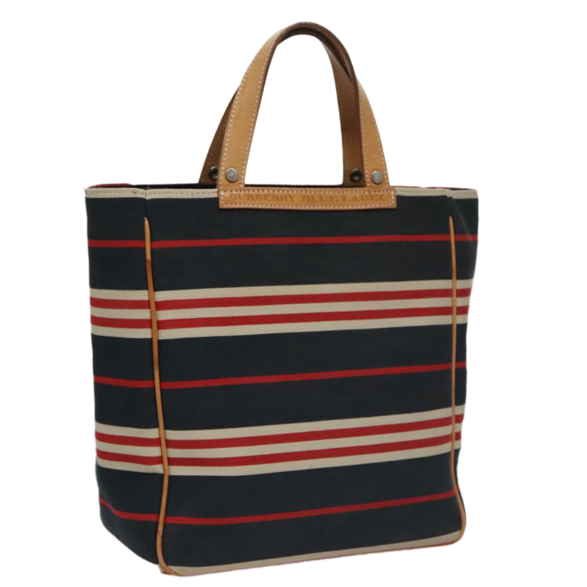 BURBERRY Hand Bag Canvas Leather Navy Silver ti2572