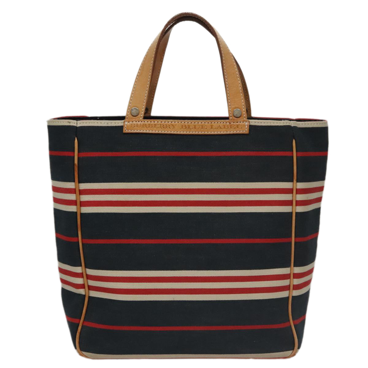 BURBERRY Hand Bag Canvas Leather Navy Silver ti2572