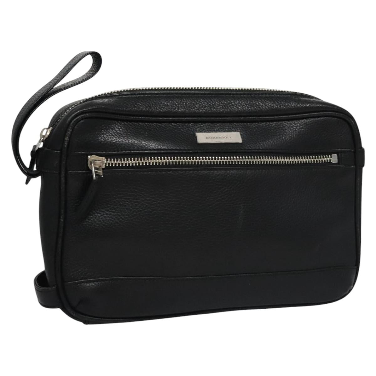 BURBERRY Clutch Bag Leather Black ti2663